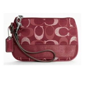 Coach Signature Wristlet - Wine Red, Silver Detail